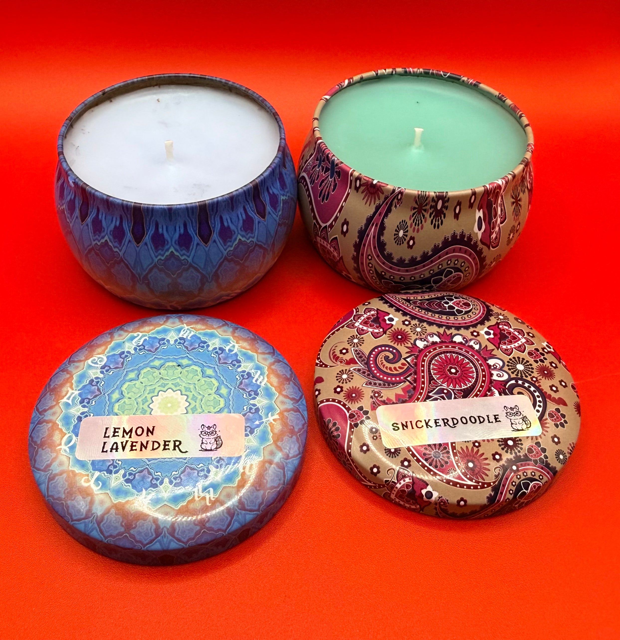 cappuccino brulee scented candle in a decorative tin and optional color